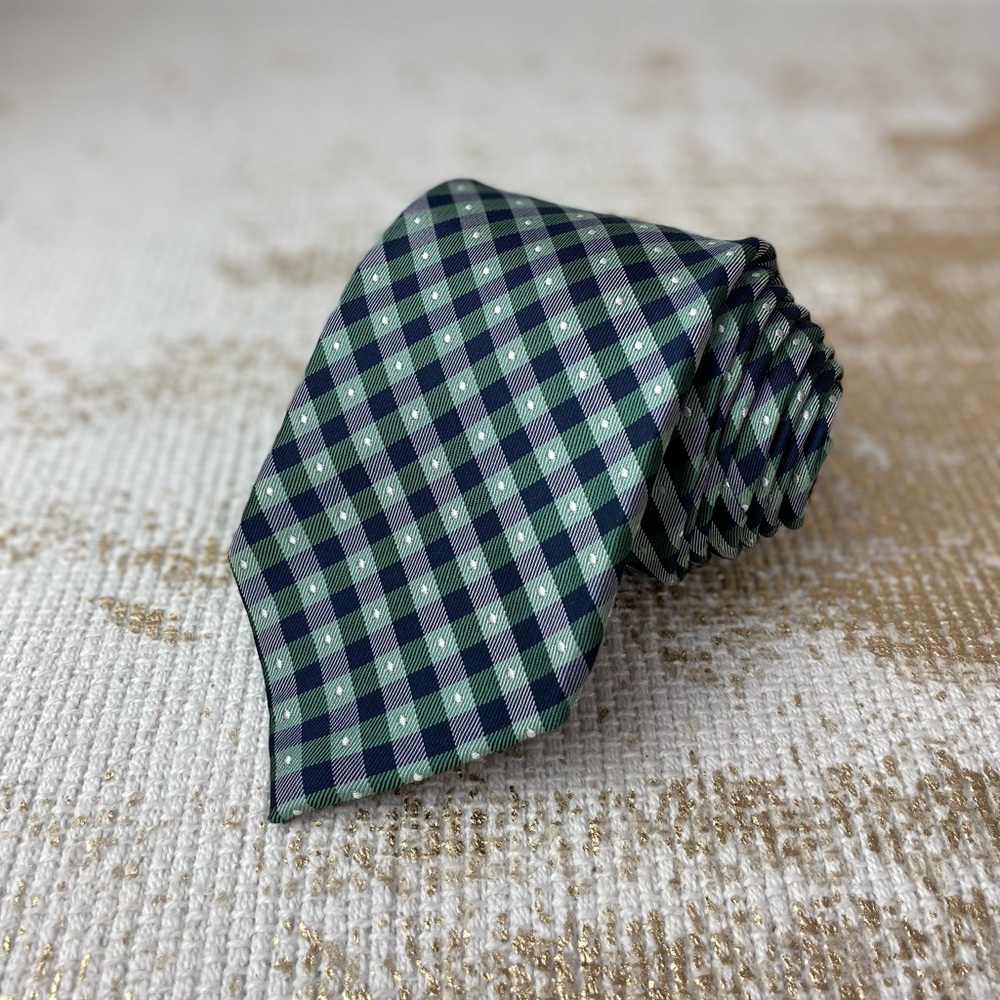 CHAPS Men’s Navy & Green Plaid Silk Necktie | Office Business Career Work Formal